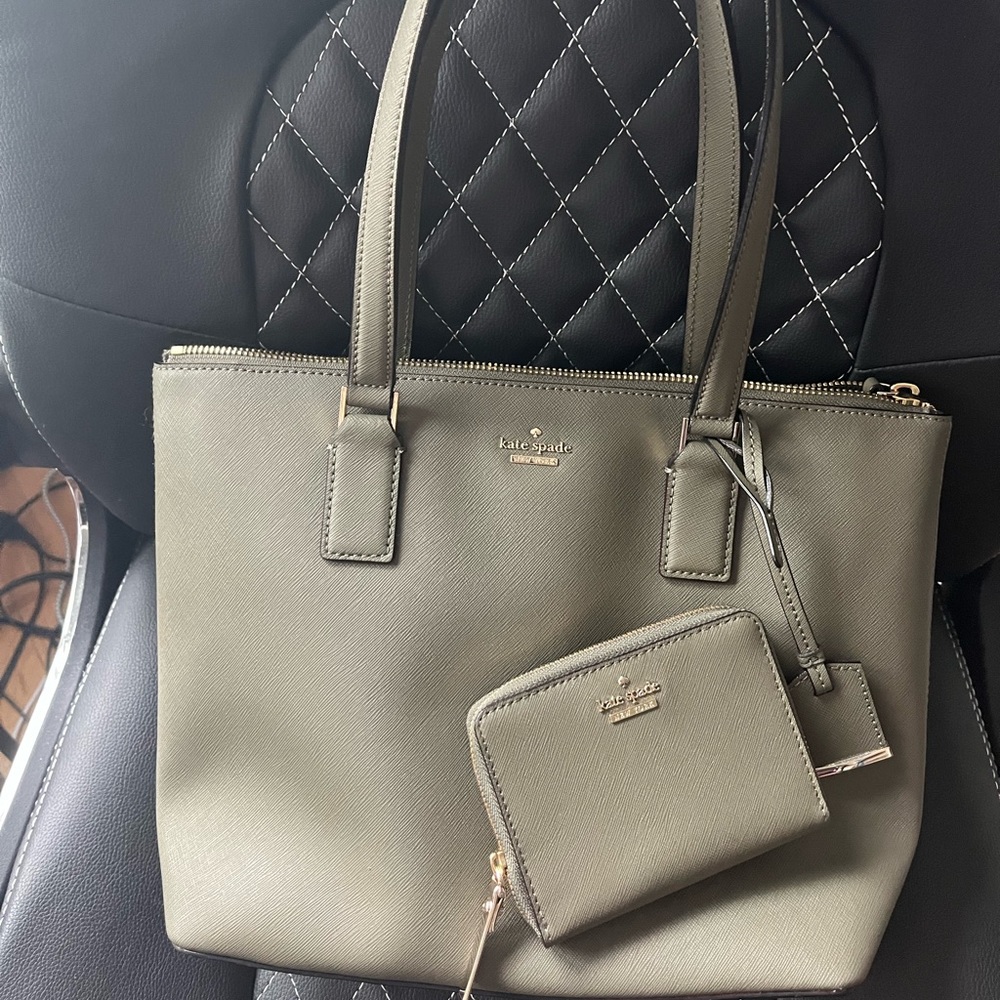 Kate spade slate gray handbag and wallet set